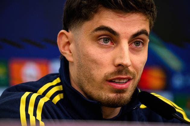 LEVERKUSEN, GERMANY - 10 MARCH, 2026: Kai Havertz - press conference, PK, Pressekonferenz The match of UEFA Champions League Bayer Leverkusen vs Arsenal London at BayArena.  Copyright: xVitaliixKliuievx
