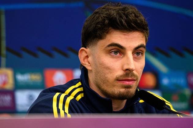 LEVERKUSEN, GERMANY - 10 MARCH, 2026: Kai Havertz - press conference, PK, Pressekonferenz The match of UEFA Champions League Bayer Leverkusen vs Arsenal London at BayArena.  Copyright: xVitaliixKliuievx