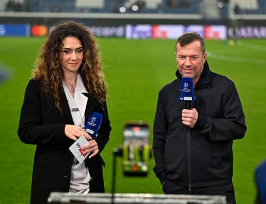 RECORD DATE NOT STATED 10.03.2026, Fussball UEFA Championsleague 2025 2026: Achtelfinale, Atalanta Bergamo - FC Bayern München, in der New Balance Arena (Bergamo, Italien), Kimberly Budinsky und Lothar Matthäus (Deutschland).