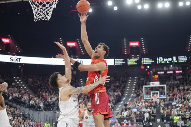 Game scene. Basketball: Bayern - Braunschweig. Bundesliga, FC Bayern Basketball - Basketball Löwen Braunschweig, 25.Spieltag, Saison 2025-2026, 10.03.2026, in Muenchen, S A P G A R D E N, Deutschland. Quelle Copyright Credit : Oryk HAIST