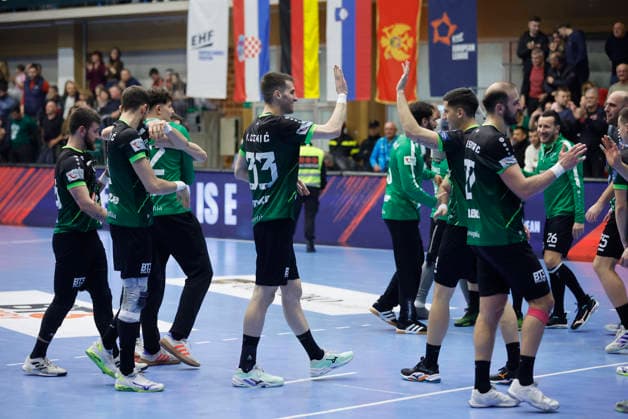 RK Nexe v Recken v TSV Hannover-Burgdorf - EHF European League Men 2025 2026 RNASICE, CROATIA - MARCH 10: RK Nexe players celebrate victory after the EHF European League Men 2025 2026 match between RK Nexe and Recken - TSV Hannover-Burgdorf at Sports Hall King Tomislav on March 10, 2026 in Nasice, Croatia.  DavorxJavorovic PIXSELL
