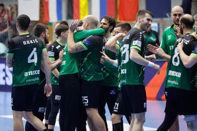 RK Nexe v Recken v TSV Hannover-Burgdorf - EHF European League Men 2025 2026 RNASICE, CROATIA - MARCH 10: RK Nexe players celebrate victory after the EHF European League Men 2025 2026 match between RK Nexe and Recken - TSV Hannover-Burgdorf at Sports Hall King Tomislav on March 10, 2026 in Nasice, Croatia.  DavorxJavorovic PIXSELL