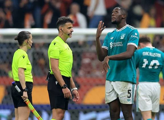 Ibrahima Konate of Liverpool reacts towards referee Jesus Gil Manzano Galatasaray v Liverpool, UEFA Champions League, Round of 16, First Leg, Football, RAMS Park, Istanbul, Turkiye - 10 Mar 2026Istanbul RAMS Park Turkey EDITORIAL USE ONLY No use with unauthorised audio, video, data, fixture lists, club league logos or live services. Online in-match use limited to 120 images, no video emulation. No use in betting, games or single club league player publications. Copyright: xGeorgexTewkesbury Shutterstockx 16740258cu
