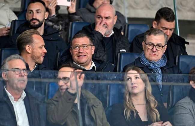 10.03.2026, Fussball UEFA Championsleague 2025 2026: Achtelfinale, Atalanta Bergamo - FC Bayern München, in der New Balance Arena (Bergamo, Italien), v.l. Sportvorstand Max Eberl (Bayern München) und Vorstandsvorsitzender Jan-Christian Dreesen (FC Bayern München)