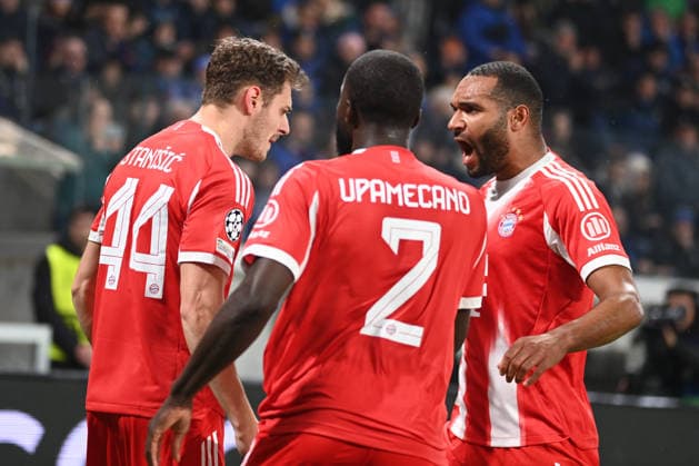 Josip Stanisic (Fc Bayern Munchen) celebrated by his teammate after his goal during Atalanta BC vs FC Bayern Munchen, UEFA Champions League football match in Bergamo, Italy, March 10 2026  Copyright: xGianlucaxRicci IPAxSportx xipa-agency.netx xx IPA_72680187 IPA_Agency_IPA72680187