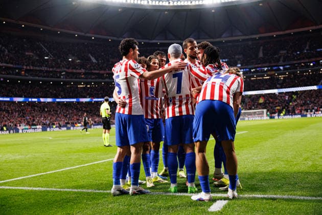 Players of Atletico Madrid seen celebrating after goal during UEFA Champions League round of 16 game between teams of Atletico de Madrid and Tottenham Hotspur Football Club (Joao Gregorio Ball Raw Images) Madrid Riyadh Air Metropolitano Spain Copyright: xJoaoxGregoriox joaogregorio_atletico_tottenham_2526joaogregorio_atletico_tottenham0049