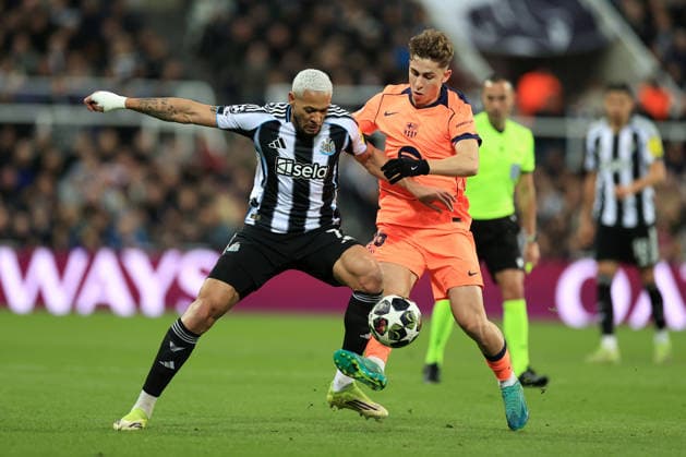 Newcastle United v FC Barcelona, Barca 10 March 2026 Newcastle-upon-Tyne - UEFA Champions League - Round of 16 (1st Leg) - Newcastle United v FC Barcelona - Joelinton of Newcastle United is challenged by Fermin Lopez of Barcelona - Photo: Simon Stacpoole Offside. Newcastle-upon-Tyne UK Copyright: xSimonxStacpoolexOffside