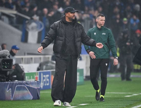 FUSSBALL CHAMPIONS LEAGUE SAISON 2025 2026 Achtelfinal Hinspiel 10.03.2026 Atalanta Bergamo - FC Bayern Muenchen Trainer Vincent Kompany (FC Bayern Muenchen)
