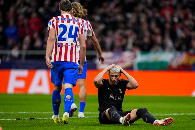 March 10, 2026, Madrid, Madrid, Spain: Richarlison of Tottenham Hotspur laments during the UEFA Champions League 2025 26 Round of 16 First Leg match between Atletico de Madrid and Tottenham Hotspur at Riyadh Air Metropolitano on March 10, 2026, in Madrid, Spain. Atletico De Madrid V Tottenham Hotspur - UEFA Champions League 2025 26 Round Of 16 First Leg  - ZUMAa181 20260310_zaa_a181_113 Copyright: xOscarxJ.xBarrosox