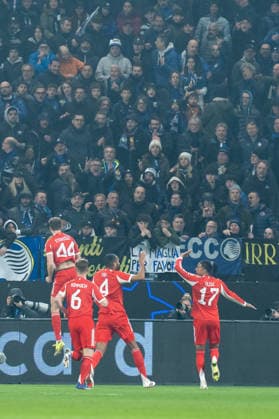 Atalanta BC v Bayern Munchen - UEFA Champions League Josip Stanisic of FC Bayern Munchen celebrates after scoring first goal during the serie UEFA Champions League 2025 26 Round of 16 match between Atalanta BC and FC Bayern Munchen at Gewiss Stadium on March 10, 2026 in Bergamo, Italy Bergamo Gewiss Stadium Bergamo Italy Copyright: xGiuseppexMaffiax 260310_UCL_Atalanta-BayernMunchen_GM_00822