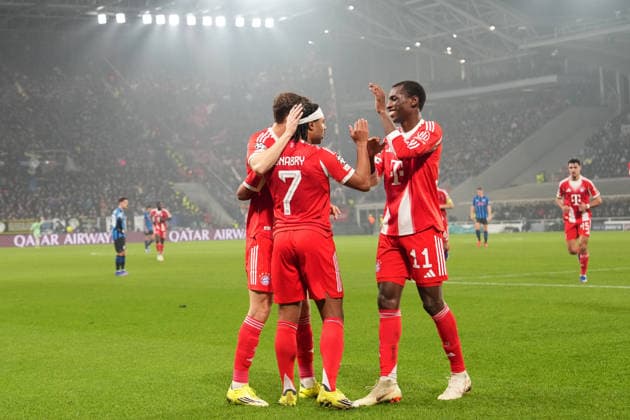 Bayern™s Serge Gnabry Celebrates after scoring 0-3 during the Uefa Champions League soccer match between Atalanta and Bayern Munich at the New Balance Stadium in Bergamo , north Italy - Tuesday , March 10 , 2026. - Soccer .  Copyright: xSpada LaPressex