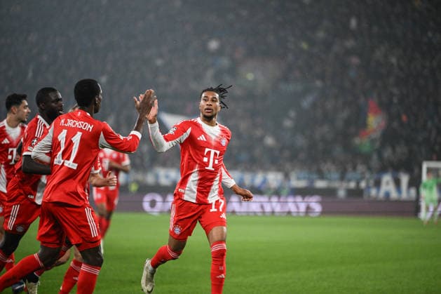 CALCIO - UEFA Champions League - Atalanta BC vs FC Bayern Munchen Michael Olise of Fc Bayern Monaco celebrating after a goal during the UEFA Champions League 2025 2026 16 first Leg match between Atalanta BC and FC Bayern Monaco, on 10 of March 2026, at New balance Arena stadium in Bergamo, Italy Bergamo Italy  Copyright: xIPAxSport ABACAx