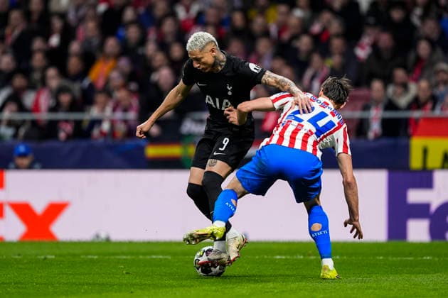 March 10, 2026, Madrid, Madrid, Spain: Richarlison of Tottenham Hotspur and Robin Le Normand of Atletico de Madrid compete for the ball during the UEFA Champions League 2025 26 Round of 16 First Leg match between Atletico de Madrid and Tottenham Hotspur at Riyadh Air Metropolitano on March 10, 2026, in Madrid, Spain. Atletico De Madrid V Tottenham Hotspur - UEFA Champions League 2025 26 Round Of 16 First Leg  - ZUMAa181 20260310_zaa_a181_142 Copyright: xOscarxJ.xBarrosox