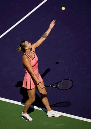 March 10, 2026 Aryna Sabalenka serves against Naomi Osaka (JPN) during their fourth round match at the BNP Paribas Open held at the Indian Wells Tennis Garden in Indian Wells, California. California. Mandatory Photo Credit : CSM Tennis 2026: BNP Paribas Open MAR 10  - ZUMAc04_ 20260310_zma_c04_015 Copyright: xCharlesxBausx