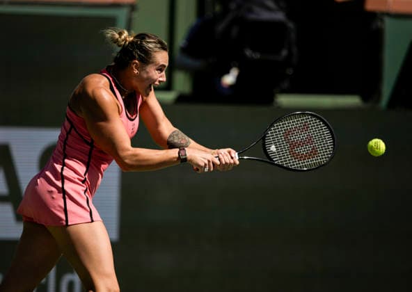 March 10, 2026 Aryna Sabalenka returns a shot against Naomi Osaka (JPN) during their fourth round match at the BNP Paribas Open held at the Indian Wells Tennis Garden in Indian Wells, California. California. Mandatory Photo Credit : CSM Tennis 2026: BNP Paribas Open MAR 10  - ZUMAc04_ 20260310_zma_c04_026 Copyright: xCharlesxBausx