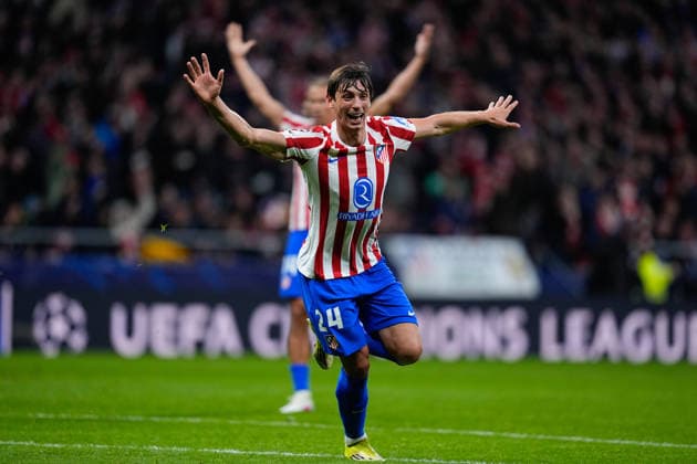 March 10, 2026, Madrid, Madrid, Spain: Robin Le Normand of Atletico de Madrid celebrates a goal during the UEFA Champions League 2025 26 Round of 16 First Leg match between Atletico de Madrid and Tottenham Hotspur at Riyadh Air Metropolitano on March 10, 2026, in Madrid, Spain. Madrid Spain - ZUMAa181 20260310_zaa_a181_158 Copyright: xDennisxAgyemanx