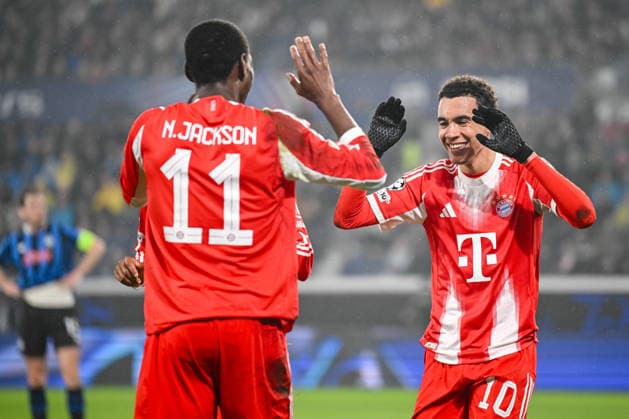 Jamal Musiala (FC Bayern München) celebrates after scoring his team s sixth goal with teammates during the UEFA Champions League 2025 26 Round of 16 First Leg match between Atalanta BC and FC Bayern München at Stadio di Bergamo on March 10, 2026 in Bergamo, Italy. (Photo by Harry Langer DeFodi Images) -
