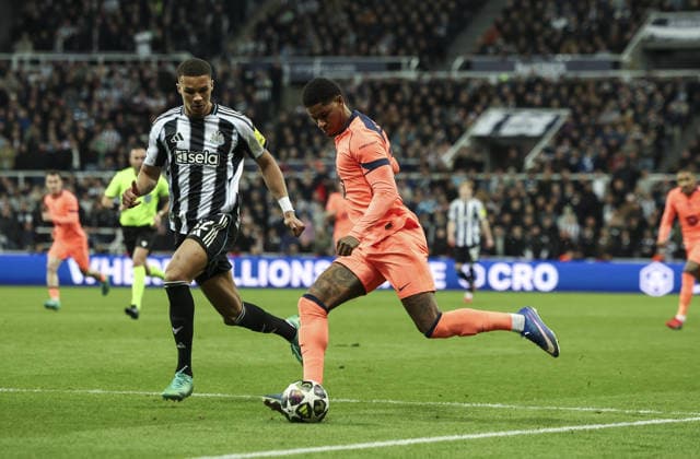 Newcastle v Barcelona, UEFA Champions League, Round of 16, 1st leg 10.03.26 Newcastle v Barcelona, UEFA Champions League, Round of 16, 1st leg Bradley Ormesher The Times Marcus Rashford Of Barcelona and Malick Thiaw of Newcastle United  Copyright: xBradleyxOrmesherx NINTCHDBPICT001065618769