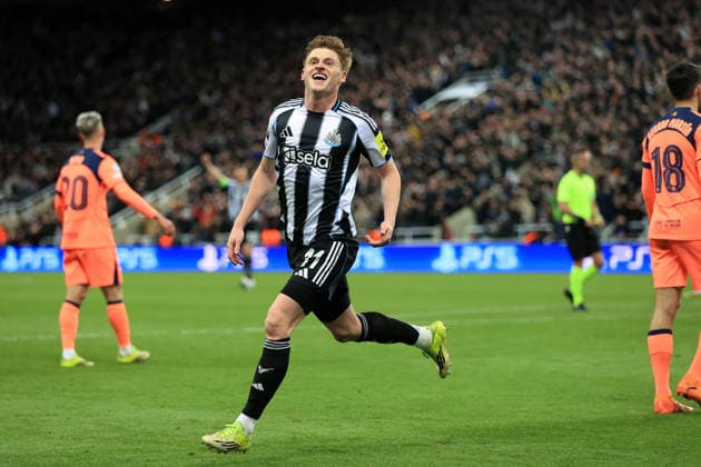 Newcastle United v FC Barcelona, Barca 10 March 2026 Newcastle-upon-Tyne - UEFA Champions League - Round of 16 (1st Leg) - Newcastle United v FC Barcelona - Harvey Barnes of Newcastle United celebrates after scoring the opening goal - Photo: Simon Stacpoole Offside. Newcastle-upon-Tyne UK Copyright: xSimonxStacpoolexOffside