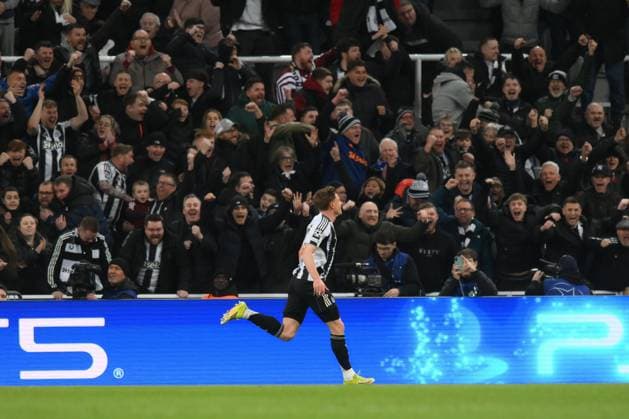 Harvey Barnes of Newcastle United celebrates scoring to make it 1-0 Newcastle United v Barcelona, UEFA Champions League, Round of 16, First Leg, Football, St James Park, Newcastle, UK - 10 Mar 2026Newcastle St James Park United Kingdom EDITORIAL USE ONLY No use with unauthorised audio, video, data, fixture lists, club league logos or live services. Online in-match use limited to 120 images, no video emulation. No use in betting, games or single club league player publications. Copyright: xRichardxLee Shutterstockx 16740284cc
