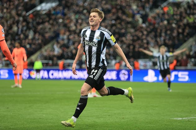 Newcastle United v FC Barcelona, Barca 10 March 2026 Newcastle-upon-Tyne - UEFA Champions League - Round of 16 (1st Leg) - Newcastle United v FC Barcelona - Harvey Barnes of Newcastle United celebrates after scoring the opening goal - Photo: Simon Stacpoole Offside. Newcastle-upon-Tyne UK Copyright: xSimonxStacpoolexOffside