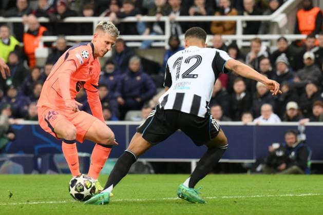 Malick Thiaw of Newcastle United fouls Dani Olmo of Barcelona for a penalty Newcastle United v Barcelona, UEFA Champions League, Round of 16, First Leg, Football, St James Park, Newcastle, UK - 10 Mar 2026Newcastle St James Park United Kingdom EDITORIAL USE ONLY No use with unauthorised audio, video, data, fixture lists, club league logos or live services. Online in-match use limited to 120 images, no video emulation. No use in betting, games or single club league player publications. Copyright: xRichardxLee Shutterstockx 16740284cg