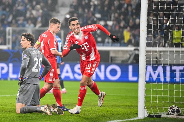 Jamal Musiala (FC Bayern München) scores his team s sixth goal during the UEFA Champions League 2025 26 Round of 16 First Leg match between Atalanta BC and FC Bayern München at Stadio di Bergamo on March 10, 2026 in Bergamo, Italy. (Photo by Harry Langer DeFodi Images) -
