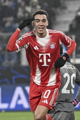 Atalanta v Bayern Munchen - UEFA Champions League BERGAMO, ITALY - MARCH 10: Jamal Musiala, of Bayern Munchen, celebrates after scoring during the UEFA Champions League round of 16 first leg football match between Atalanta and Bayern Munchen at the Stadio di Bergamo, Italy, on March 10, 2026. Isabella Bonotto Anadolu Bergamo Italy. Editorial use only. Please get in touch for any other usage.  Copyright: x2026xAnadoluxIsabellaxBonottox