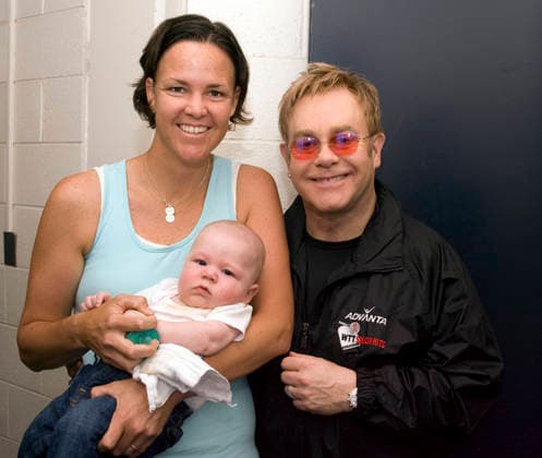 Oct 10, 2007 - Villanova, PA, USA - LINDSAY DAVENPORT and her four month old son, JAGGER, with Sir ELTON JOHN backstage before the 15th annual Advanta World Team Tennis Smash Hits, an annual charity tennis event benefitting the Elton John AIDS Foundation. The charity event took place at the Pavilion at Villanova in Villanova, PA near Philadelphia. Copyright: xFredxMullanex