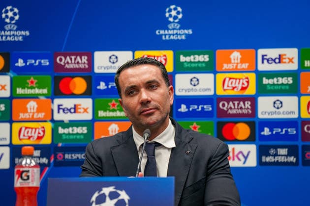 Italien: Fussball UEFA Champions League 2025 - 2026, Achtelfinale - Atalanta Bergamo vs FC Bayern München - New Balance Arena (Bergamo): Raffaele Palladino (Trainer, Atalanta Bergamo) Pressekonferenz, Medien Copyright: xJOERANxSTEINSIEKx