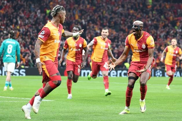 ISTANBUL, TURKEY, MAR. 10, 2026 SOCCER UEFA CHAMPIONS LEAGUE ROUND OF 16 1ST LEG, GALATASARAY vs. LIVERPOOL Wilfried Stephane Singo of Galatasaray A.S. and Victor Osimhen of Galatasaray A.S. celebrates his team s first goal ISTANBUL ISTANBUL, TURKEY RAMS Park RAMS Park, Istanbul TURKEY