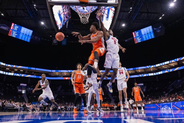 March 10, 2026: Syracuse Orange guard JJ Starling (2) passes the ball away during the first half against the SMU Mustangs in the 2025 ACC Men s Basketball Championship at Spectrum Center in Charlotte, NC. ( ) Charlotte United States - ZUMAc04_ 20260310_zma_c04_194 Copyright: xScottxKinserx