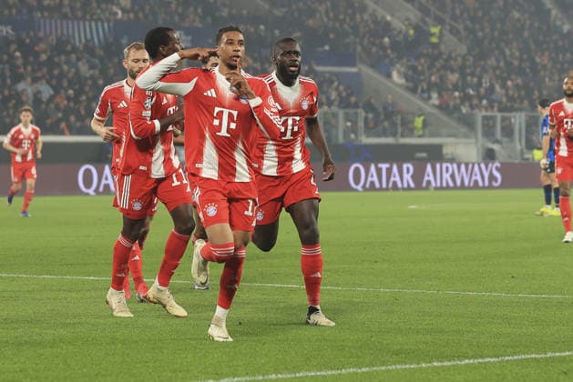 Michael Olise of Bayern Monaco celebrates with team during Atalanta BC vs Bayern Monaco FC, Chanpions League 2025-26 Round of 16, first leg, game at New Balance arena in Bergamo (BG), Italy, on March 19, 2026.  Copyright: xDavidexCasentini IPAxSportx xipa-agency.netx xx IPA_72685688 IPA_Agency_IPA72685688
