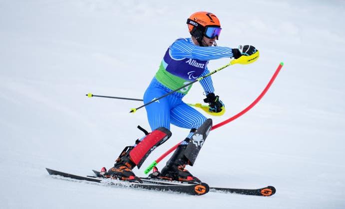 (260311) -- CORTINA D AMPEZZO, March 11, 2026 -- Giacomo Bertagnolli of Italy competes during the Para Alpine Skiing Men s Alpine Combined Vision Impaired event at the Milan-Cortina 2026 Paralympic Winter games, Winterspiele,Spiele, Summer games in Cortina D ampezzo, Italy, March 10, 2026. ) (SP)ITALY-CORTINA D AMPEZZO-PARALYMPIC WINTER GAMES-PARA ALPINE SKIING-MEN S ALPINE COMBINED-VISION IMPAIRED WangxKaiyan 