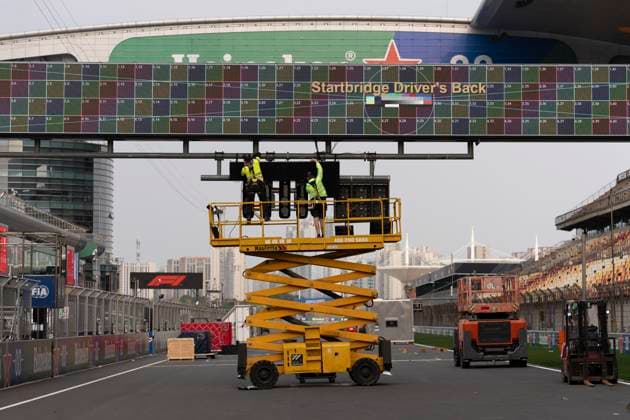 SHANGHAI - Starting lights are hung during the Formula 1 China Shanghai Circuit overview at Albert Park on March 11, 2025 in Shanghai, China. (Photo by DeFodi Images) -