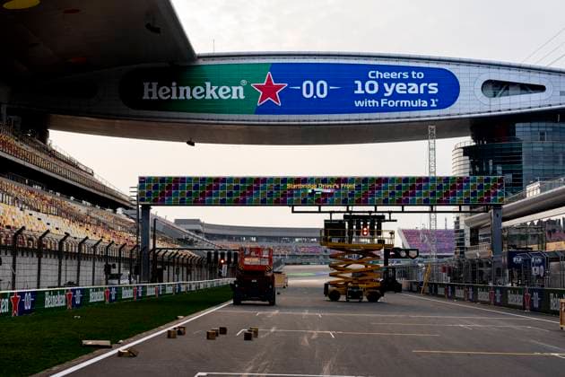 SHANGHAI - Starting lights are hung during the Formula 1 China Shanghai Circuit overview at Albert Park on March 11, 2025 in Shanghai, China. (Photo by DeFodi Images) -