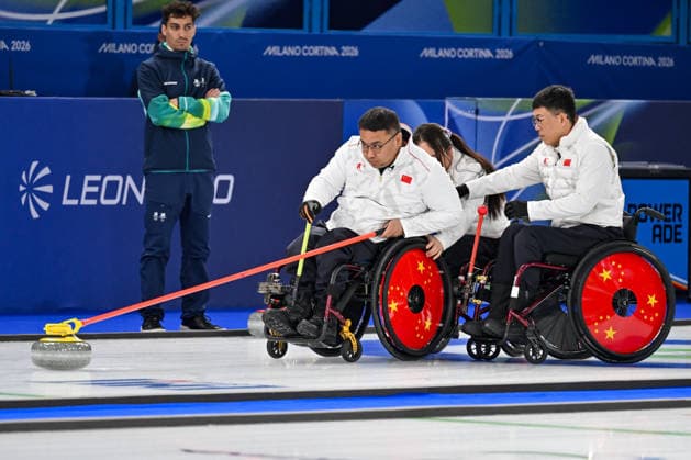 Team China match between Great Britain vs China during Wheelchair Curling Mixed Team Round Robin Session 9, Olympic Winter games, Winterspiele,Spiele, Summer games Milano-Cortina 2026 in Cortina, Italy, March 11 2026  Copyright: xAlessioxMarini IPAxSportx xipa-agency.netx xx IPA_72703460 IPA_Agency_IPA72703460