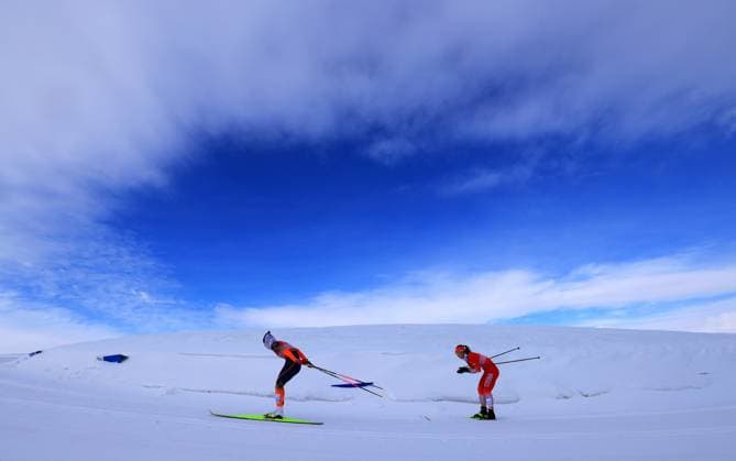 2025-2026 National Cross Country Skiing Championship Athletes chase on the cross-country skiing track in the 50 kilometer collective departure (traditional technique) event of the 2025-2026 National Cross Country Skiing Championship in Altay, Xinjiang, China on March 11, 2026. Altay Xinjiang China  Copyright: xArdaqx