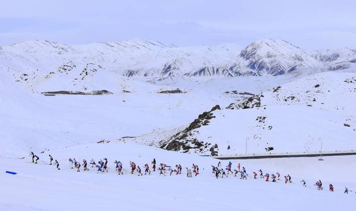 2025-2026 National Cross Country Skiing Championship Athletes chase on the cross-country skiing track in the 50 kilometer collective departure (traditional technique) event of the 2025-2026 National Cross Country Skiing Championship in Altay, Xinjiang, China on March 11, 2026. Altay Xinjiang China  Copyright: xArdaqx