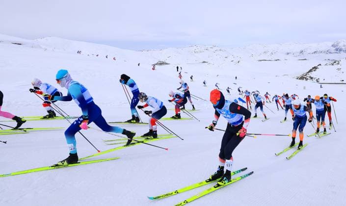 2025-2026 National Cross Country Skiing Championship Athletes chase on the cross-country skiing track in the 50 kilometer collective departure (traditional technique) event of the 2025-2026 National Cross Country Skiing Championship in Altay, Xinjiang, China on March 11, 2026. Altay Xinjiang China  Copyright: xArdaqx