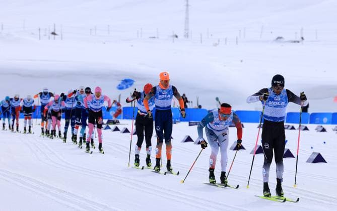 2025-2026 National Cross Country Skiing Championship Athletes chase on the cross-country skiing track in the 50 kilometer collective departure (traditional technique) event of the 2025-2026 National Cross Country Skiing Championship in Altay, Xinjiang, China on March 11, 2026. Altay Xinjiang China  Copyright: xArdaqx