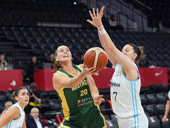Argentina v Australia - FIBA Women s Basketball World Cup 2026 Qualifying Tournaments ISTANBUL, TURKIYE - MARCH 11: Argentina’s Diana Cabrera (7) and Australia’s Isobel Borlase (20) in action during the FIBA Women’s World Cup Qualifiers Group A basketball match at the Turkcell Basketball Development Center in Istanbul, Turkiye, on March 11, 2026. Esra Bilgin Anadolu Istanbul Turkey. Editorial use only. Please get in touch for any other usage.  Copyright: x2026xAnadoluxEsraxBilginx
