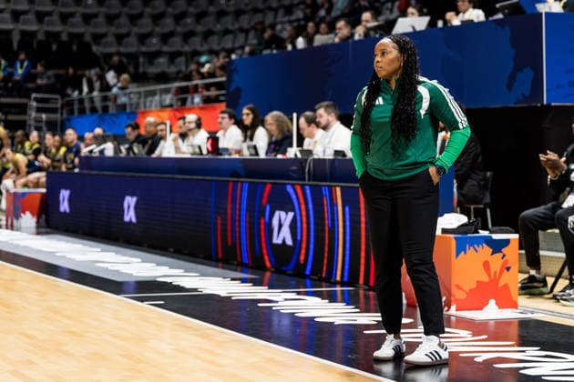 LYON-VILLEURBANNE, FRANCE - MARCH 11: Rena Wakama (Head Coach Nigeria) during the FIBA Women™s World Cup Qualifying Tournament match between Nigeria vs. Colombia at Astroballe on matchday 1 of the FIBA Women™s World Cup Qualifying Tournament on March 11, 2026 in Lyon-Villeurbanne, France. France Copyright: xSteffiexWunderlx