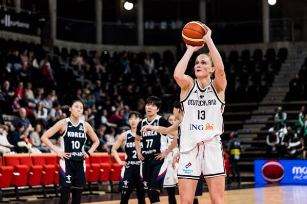 LYON-VILLEURBANNE, FRANCE - MARCH 11: Leonie Fiebich (Germany, 13) on the freethrow line during the FIBA Women™s World Cup Qualifying Tournament match between Germany vs. Republic of Korea at Astroballe on matchday 1 of the FIBA Women™s World Cup Qualifying Tournament on March 11, 2026 in Lyon-Villeurbanne, France. France Copyright: xSteffiexWunderlx
