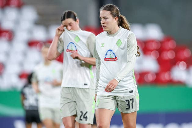 2026.03.11, Fußball, DFB-Pokal Frauen, SGS Essen - SV Werder Bremen, Viertelfinale, Stadion an der Hafenstraße, Damen, Saison 2025 2026: Mara Alber (Werder Bremen 37) enttäuscht Enttäuschung DFB regulations prohibit any use of photographs as image sequences and or quasi-video. Nordrhein-Westfalen Deutschland