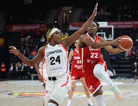 Turkiye v Canada - FIBA Women s Basketball World Cup Qualifiers ISTANBUL, TURKIYE – MARCH 11: Canada s Aaliyah Edwards (24) and Turkiye s Kennedy Burke (22) compete for the ball during the FIBA Women s Basketball World Cup Qualifiers Group C match between Canada and Turkiye at the Turkcell Basketball Development Center in Istanbul, Turkiye, on March 11, 2026. Esra Bilgin Anadolu Istanbul Turkey. Editorial use only. Please get in touch for any other usage.  Copyright: x2026xAnadoluxEsraxBilginx