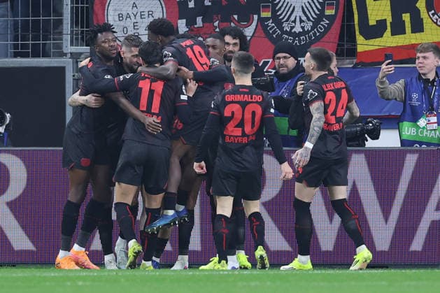 GER, UEFA CL, Achtelfinale, Bayer 04 Leverkusen (GER) vs. FC Arsenal (ENG), 11.03.2026, BayArena, Leverkusen, GER, UEFA CL, Achtelfinale, Bayer 04 Leverkusen (GER) vs. FC Arsenal (ENG), , im Bild: 1:0 fuer Leverkusen durch Robert Andrich (Leverkusen 8), Torjubel Jubel Jubellauf, Edmond Tapsobsa (Leverkusen 12), Ibrahim Maza (Leverkusen 30), Ãlex Grimaldo (Leverkusen 20), Martin Terrier (Leverkusen 11), Aleix Garcia (Leverkusen 24), Ernest Poku (Leverkusen 19),