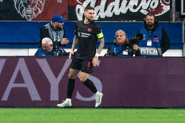 UEFA Champions League 2025 2026 Bayer 04 Leverkusen vs. Arsenal, Achtelfinale, Round of 16 - Hinrunde, Mittwoch, 11.03.2026 BayArena (Nordrhein-Westfalen, Deutschland) Tor zum 1:0 durch Robert Andrich ( 8) Jubel Freude Emotionen Torjubel Copyright: xCelinaxLeiersx