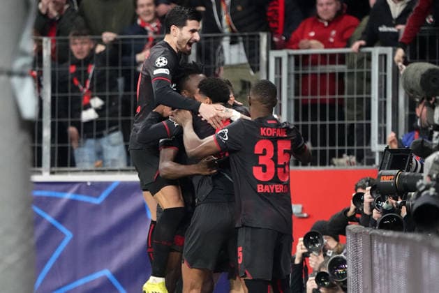 Fussball, UEFA Champions League 2025 2026, Achtelfinale, Bayer 04 Leverkusen vs FC Arsenal 11.03.2026 Bayarena Leverkusen, bayer 04 leverkusen torjubeln ,