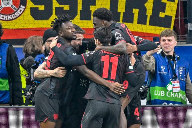 Robert Andrich (Leverkusen 8) jubelt nach dem Tor zum 1:0 mit der Mannschaft 11.03.2026 ¢ Fussball ¢ Champions League, Bayer Leverkusen vs FC Arsenal, BayArena, Leverkusen,